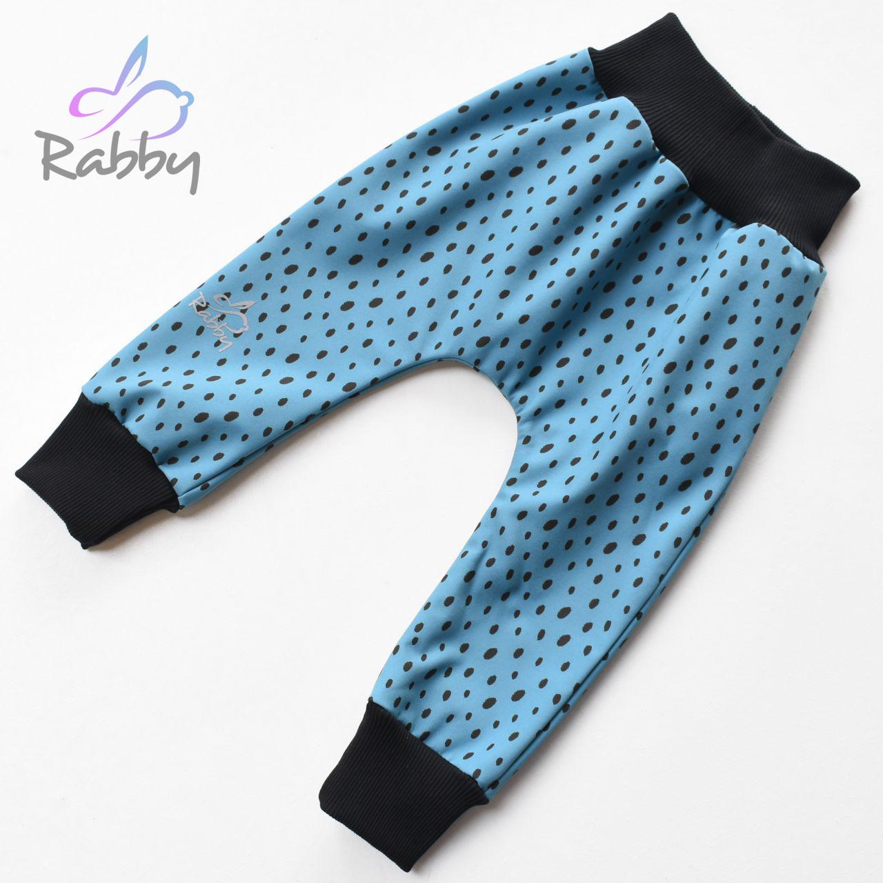 Zimní softshellové kalhoty skvrnky na modré - baggy střih vel. 80
