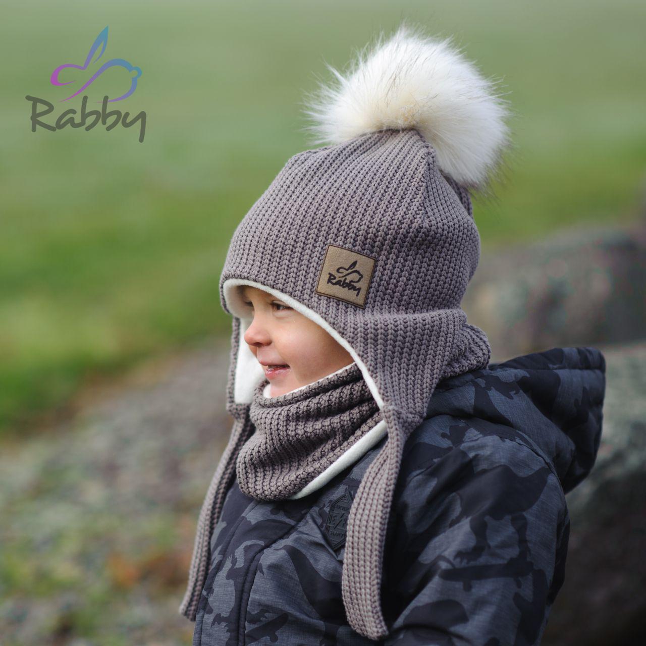 Set zimní ušanky a nákrčníku kakaová pletenina vel. 45-48