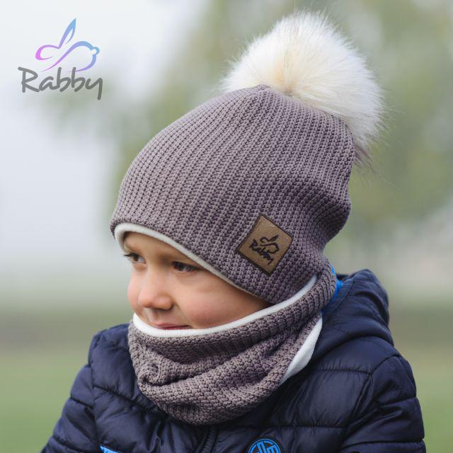 Set zimní čepice a nákrčníku kakaová pletenina vel. 44 (obvod hlavy 43-46 cm)
