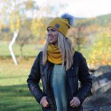 Dámská zimní čepice hořčicová pletenina vel. 57 (obvod hlavy 56-59 cm)