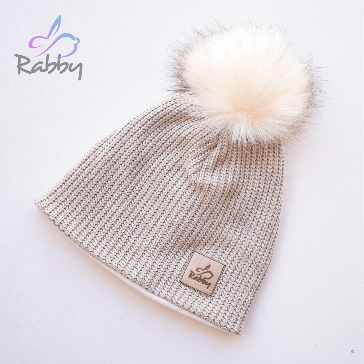 Dámská zimní čepice béžová pletenina s fleecem vel. 57 (obvod hlavy 56-59 cm)