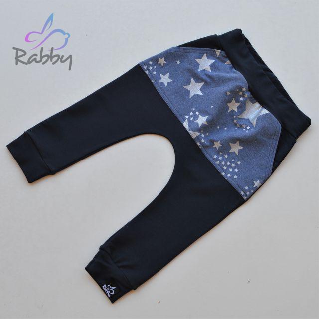 Baggy tepláčky modré s kapsou stříbrné hvězdy vel. 98