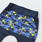 Baggy tepláčky modré s kapsou maskáč s hvězdami vel. 86