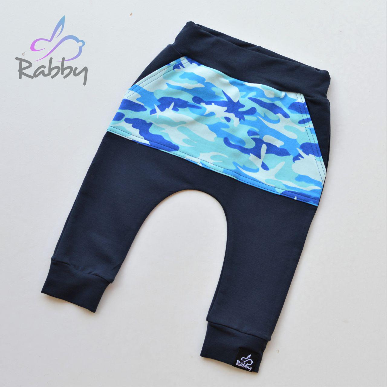 Baggy tepláčky modré s kapsou modrý maskáč vel. 80