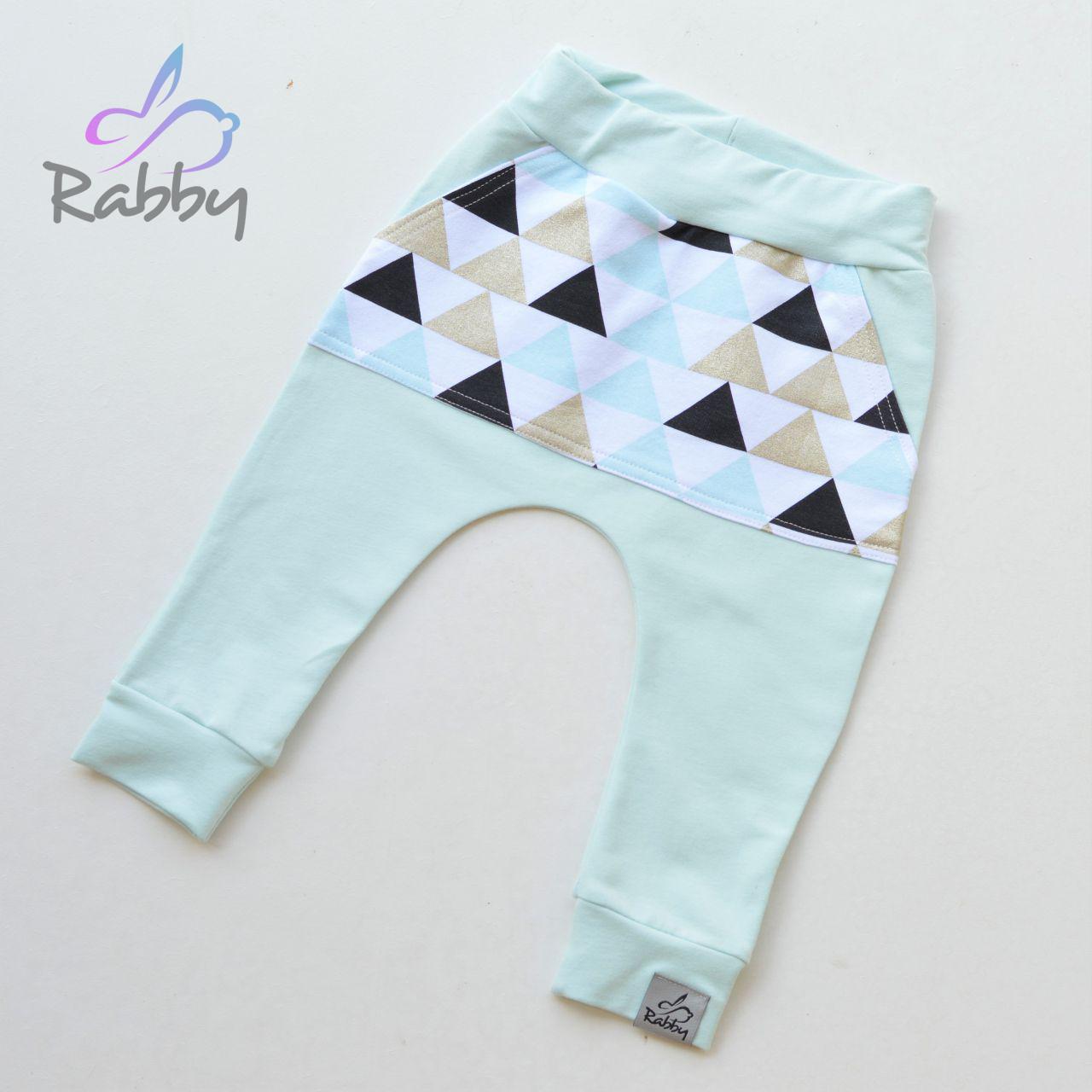 Baggy tepláčky mintové s kapsou mint trojúhelníky vel.  80