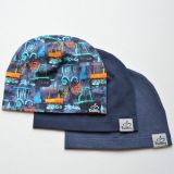 Jednovrstvá klasická čepice tyrkysová auta vel. 48 (obvod hlavy 47-50 cm)