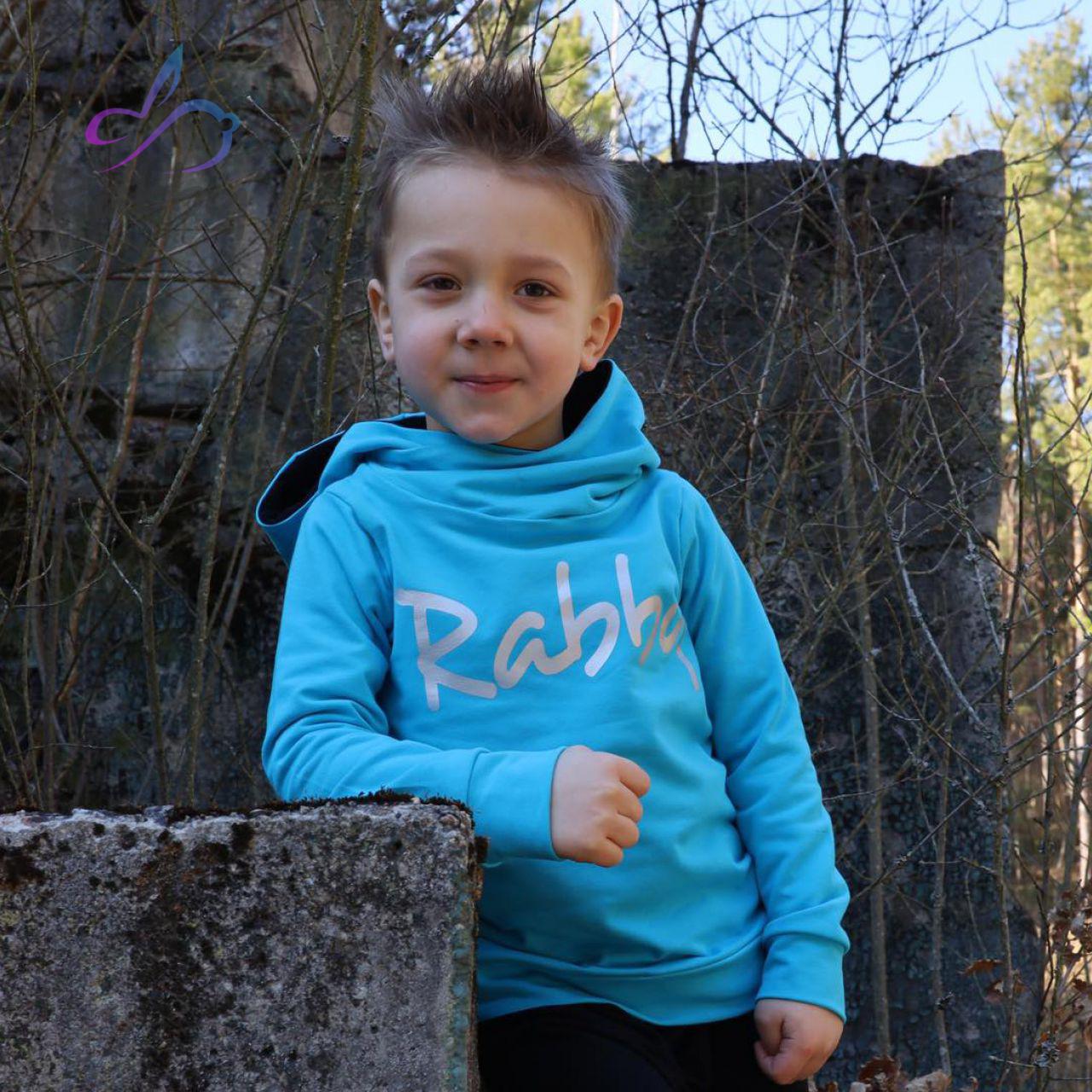 Mikina tyrkys s kapucí a nápisem Rabby vel. 134