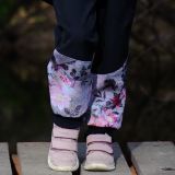 Zimní softshellové kalhoty černé s přestřižením růžové květy - klasický střih vel. 104