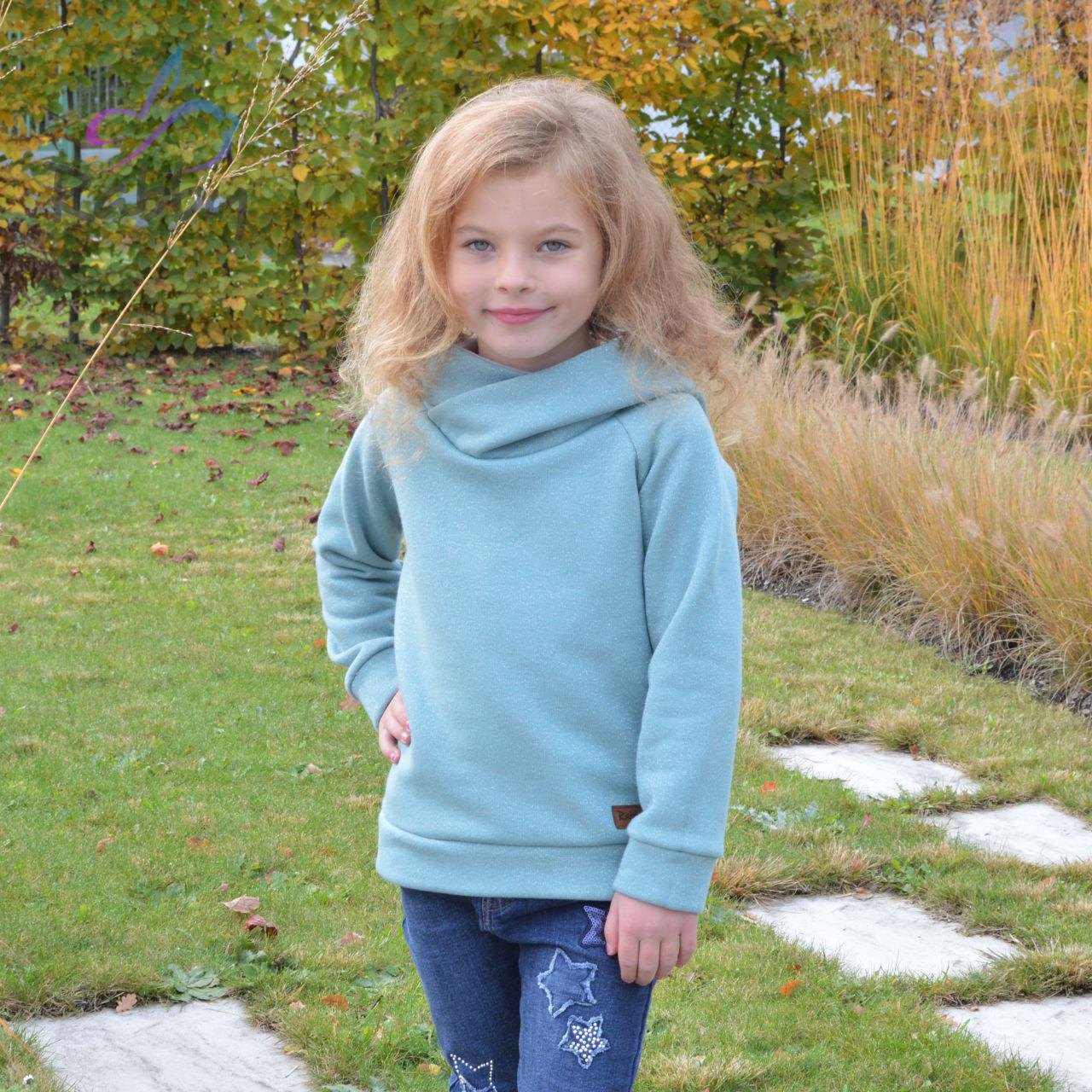 Mikina s bohatou kapucí mintový třpyt vel. 86