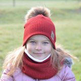 Set zimní čepice a nákrčníku červená pletenina vel. 50 (obvod hlavy 49-52 cm)