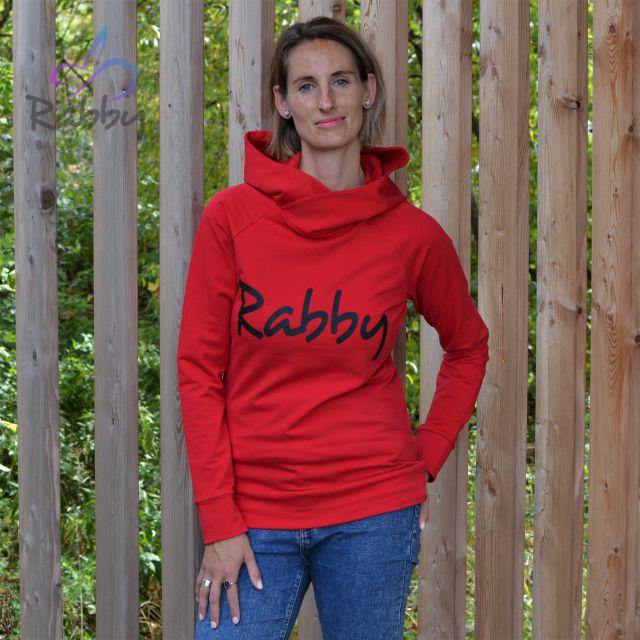 Dámská mikina s bohatou kapucí červená s nápisem Rabby vel. 34