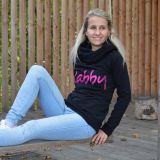 Dámská mikina s bohatou kapucí černá s nápisem Rabby ostružina třpyt vel. 40