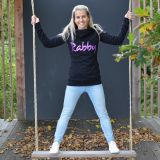 Dámská mikina s bohatou kapucí černá s nápisem Rabby lila třpyt vel. 44