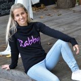 Dámská mikina s bohatou kapucí černá s nápisem Rabby lila třpyt vel. 44