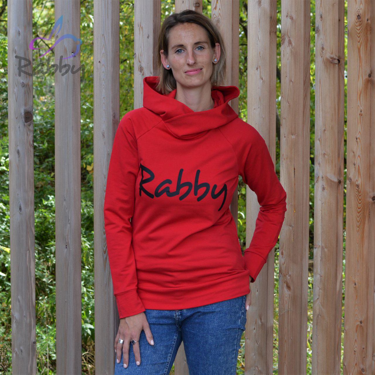 Dámská mikina s bohatou kapucí červená s nápisem Rabby vel. 36