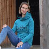 Dámská mikina s bohatou kapucí petrolej s nápisem Rabby vel. 44