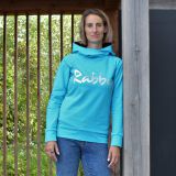 Dámská mikina s bohatou kapucí tyrkys s nápisem Rabby vel. 40