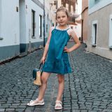 Mušelínové šaty na ramínka lurex denim vel. 86/92