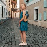 Mušelínové šaty na ramínka lurex denim vel. 86/92