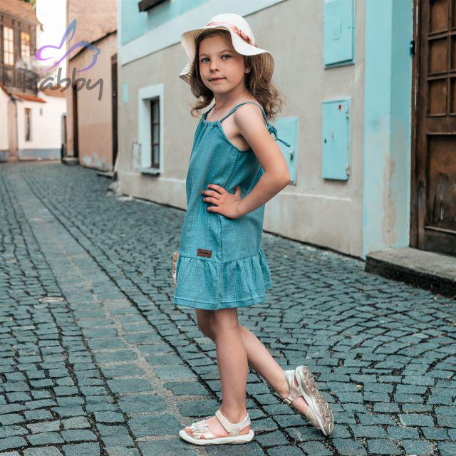 Mušelínové šaty na ramínka lurex dusty blue vel.  86/92