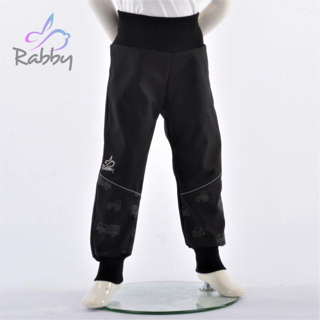 Zimní softshellové kalhoty černé s přestřižením reflexní auta - klasický střih vel.  98