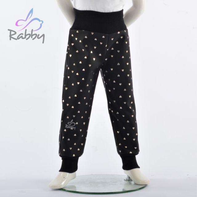 Zimní softshellové kalhoty zlatá srdíčka na černé - klasický střih vel. 92