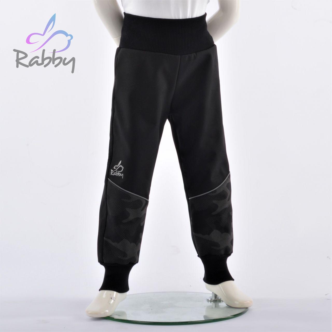 Zimní softshellové kalhoty černé s přestřižením reflexní maskáč - klasický střih vel. 104