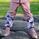 Zimní softshellové kalhoty starorůžové s přestřižením barevné květy - klasický střih vel. 116