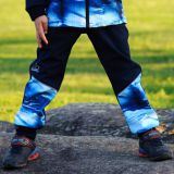 Zimní softshellové kalhoty modré s přestřižením vlny - klasický střih vel. 146