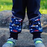 Zimní softshellové kalhoty modré s přestřižením auta na modré - klasický střih vel. 128