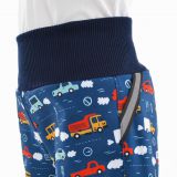 Zimní softshellové kalhoty auta na modré - klasický střih vel. 104