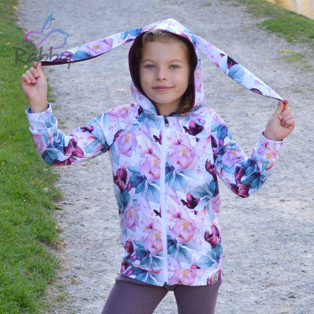 Mikina s oušky fialkové květy vel.  74