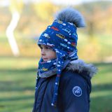 Set zimní ušanky a nákrčníku auta na modré vel. 50 (obvod hlavy 49-52 cm)