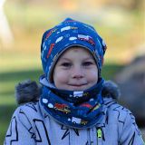 Zimní set homeless čepice a nákrčníku auta na modré vel. 54 (obvod hlavy 53-56 cm)
