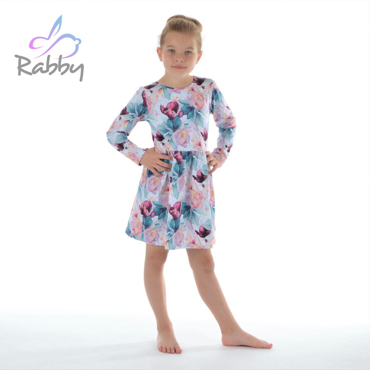 Šaty řasené s dlouhým rukávem fialkové květy vel.  98