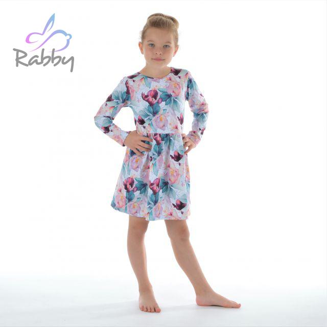 Šaty řasené s dlouhým rukávem fialkové květy vel. 98