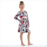 Šaty řasené s dlouhým rukávem vánoční květy vel. 116