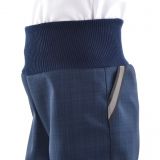 Jarní softshellové kalhoty modré s přestřižením jednorožci na modré - klasický střih vel. 104
