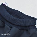 Jarní softshellové kalhoty modré s přestřižením jednorožci na modré - klasický střih vel. 134
