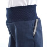 Jarní softshellové kalhoty modré s přestřižením s jednorožci - klasický střih vel. 104