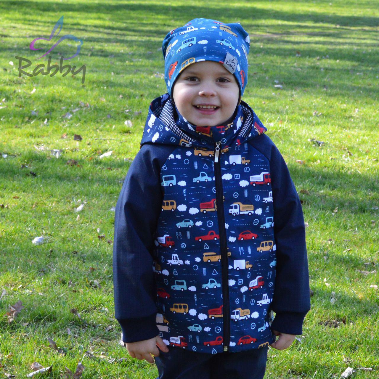 Jarní softshellová bunda auta na modré vel. 80