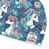 Jednovrstvá klasická čepice jednorožci na modré vel. 44 (obvod hlavy 43-46 cm)
