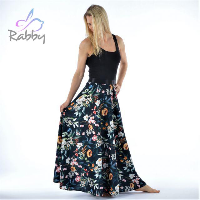 Dámská sukně dlouhá květy na modré vel. XS