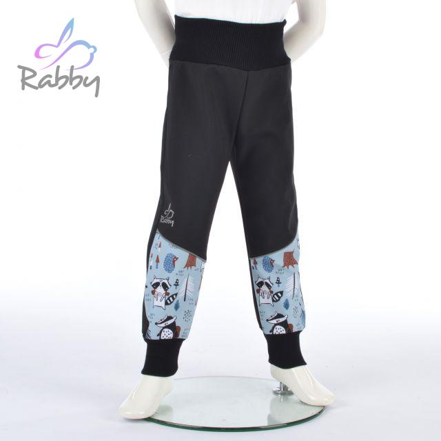 Zimní softshellové kalhoty černé s přestřižením mýval - klasický střih vel. 92