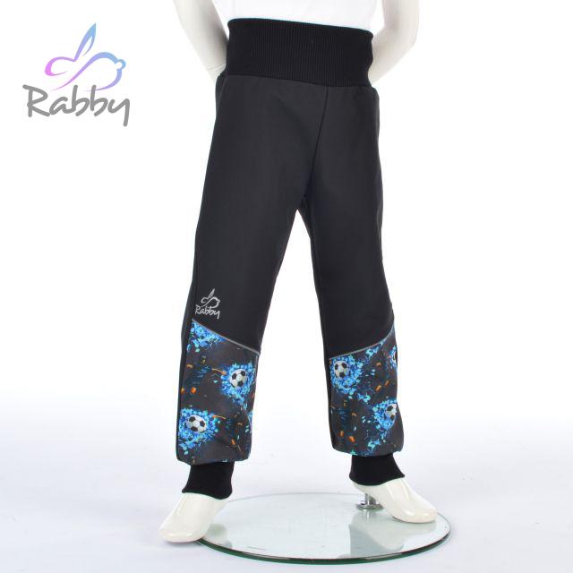 Zimní softshellové kalhoty černé s přestřižením fotbalisti - klasický střih vel. 92