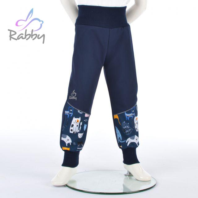 Zimní softshellové kalhoty modré s přestřižením kočky - klasický střih vel. 92