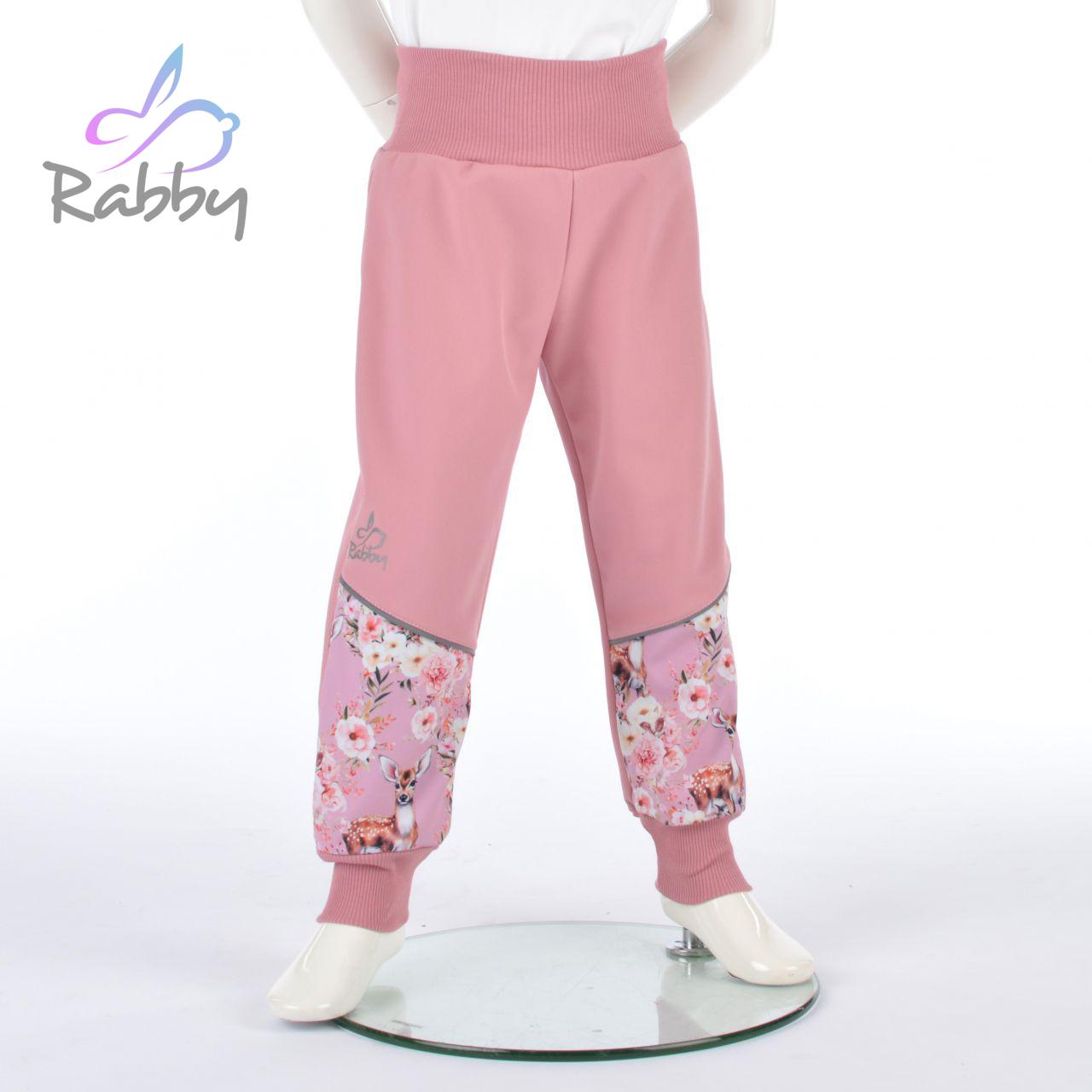 Zimní softshellové kalhoty starorůžové s přestřižením srnečky - klasický střih vel. 92