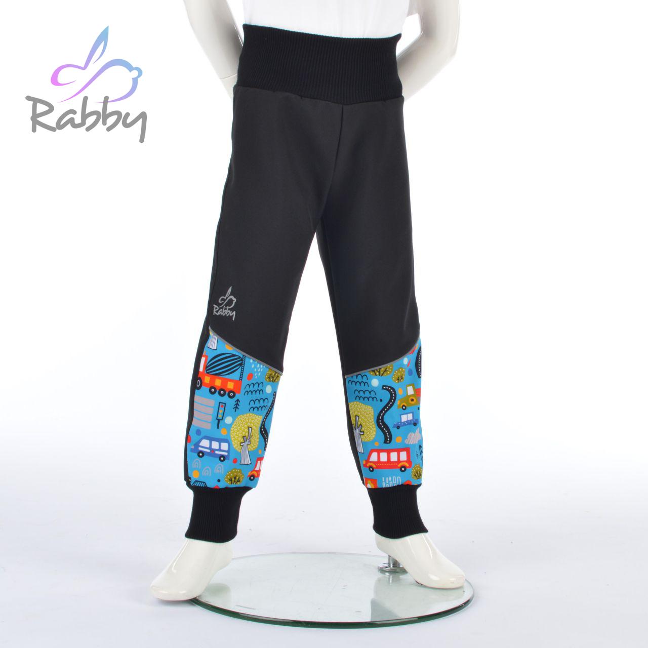 Zimní softshellové kalhoty černé s přestřižením auta ve městě - klasický střih vel. 128