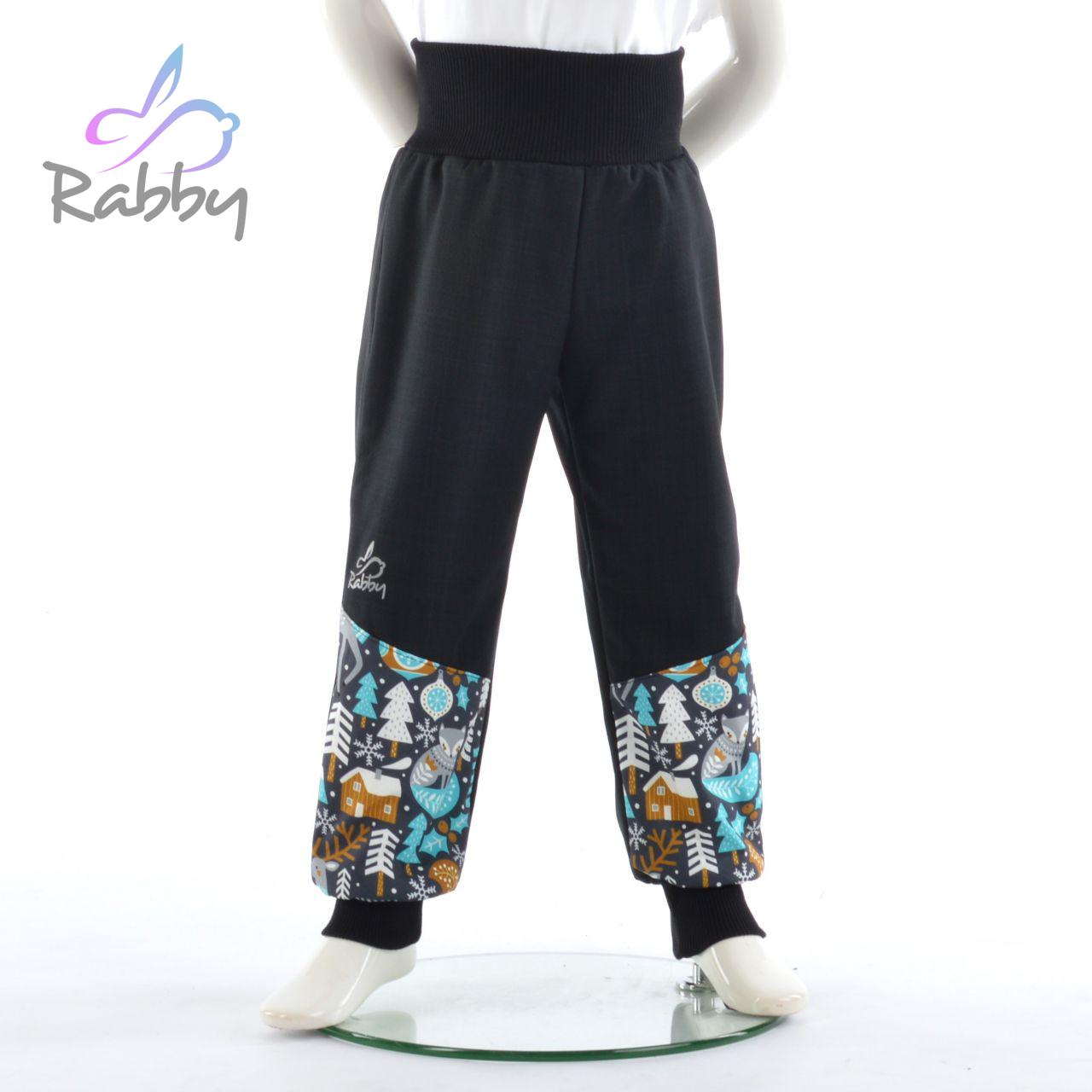 Zimní softshellové kalhoty s beránkem černé s přestřižením zímní zvěř - klasický střih vel. 98