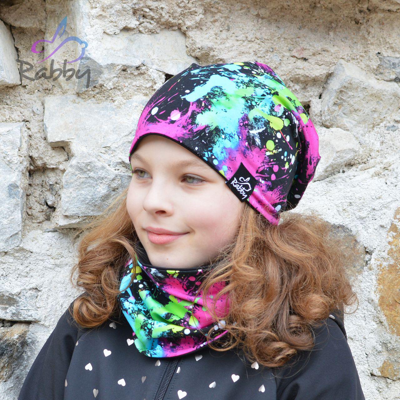 Set homeless čepice a nákrčníku pestré cákance vel. 48 (obvod hlavy 47-50 cm)